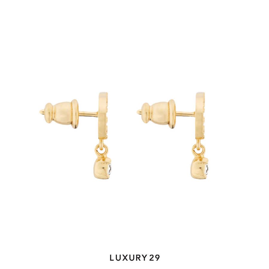 Dior Petit CD Earrings Gold-Finish Metal and White Crystals DIOR