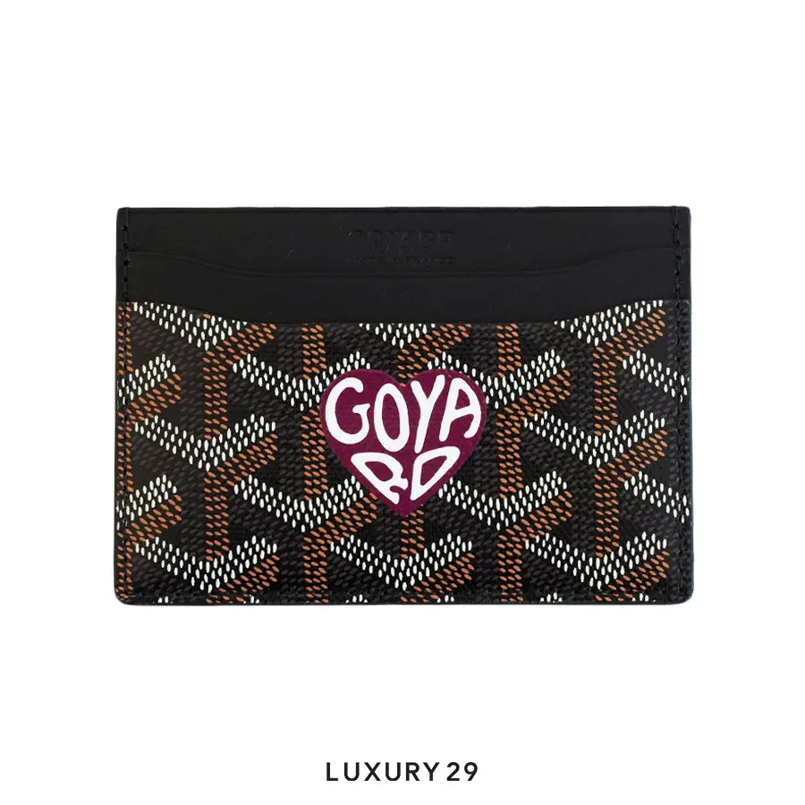 Goyard Saint-Sulpice Card Wallet Black Hand-Painted Heart Burgundy