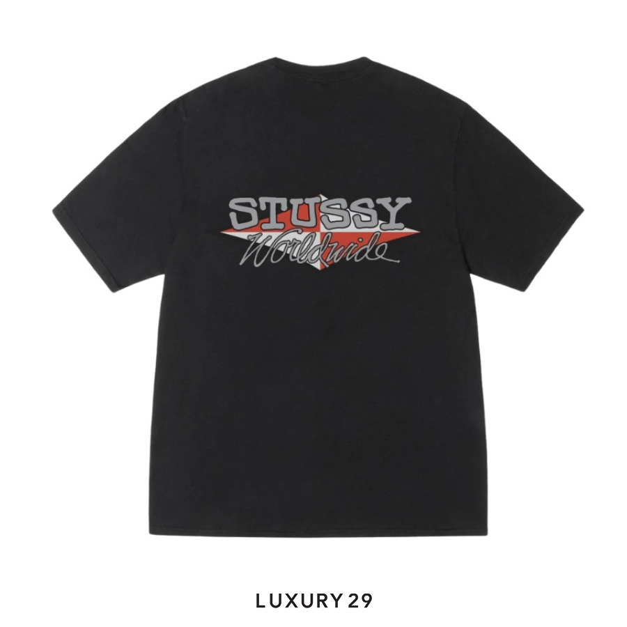 STUSSY WORLDWIDE DIAMOND TEE PIGMENT DYED BLACK STUSSY
