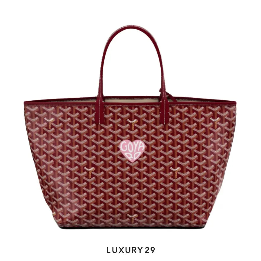 Goyard Saint Louis PM Bag Burgundy Hand-Painted Heart Pink