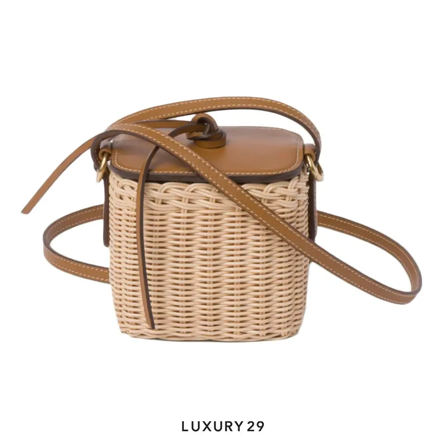 Miu Miu Woven Fabric and Leather Micro-Bag Tan/Caramel MIU MIU