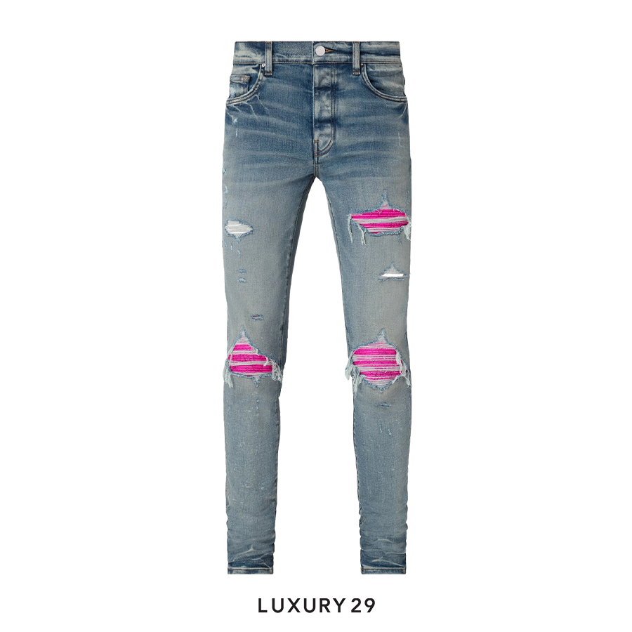 Amiri MX1 Cracked Pink Leather Patched Jean AMIRI