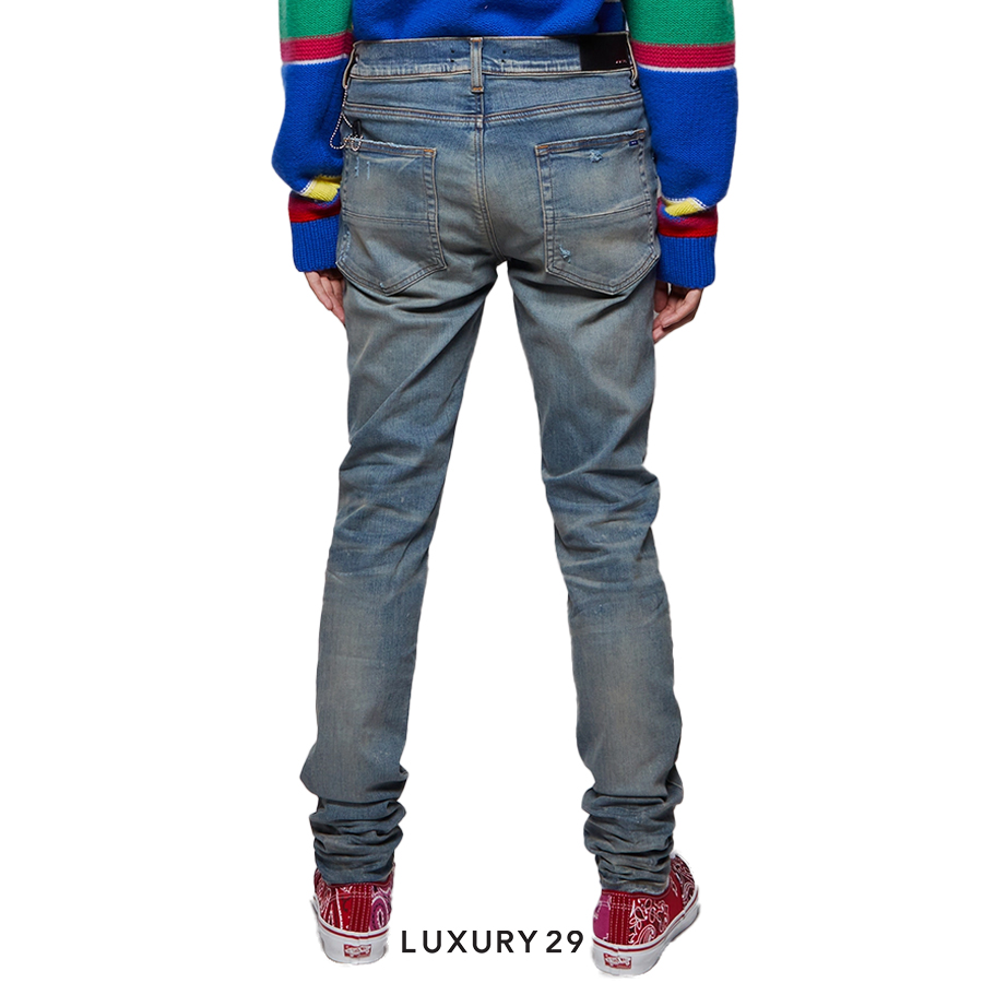 Amiri MX1 Cracked Pink Leather Patched Jean AMIRI