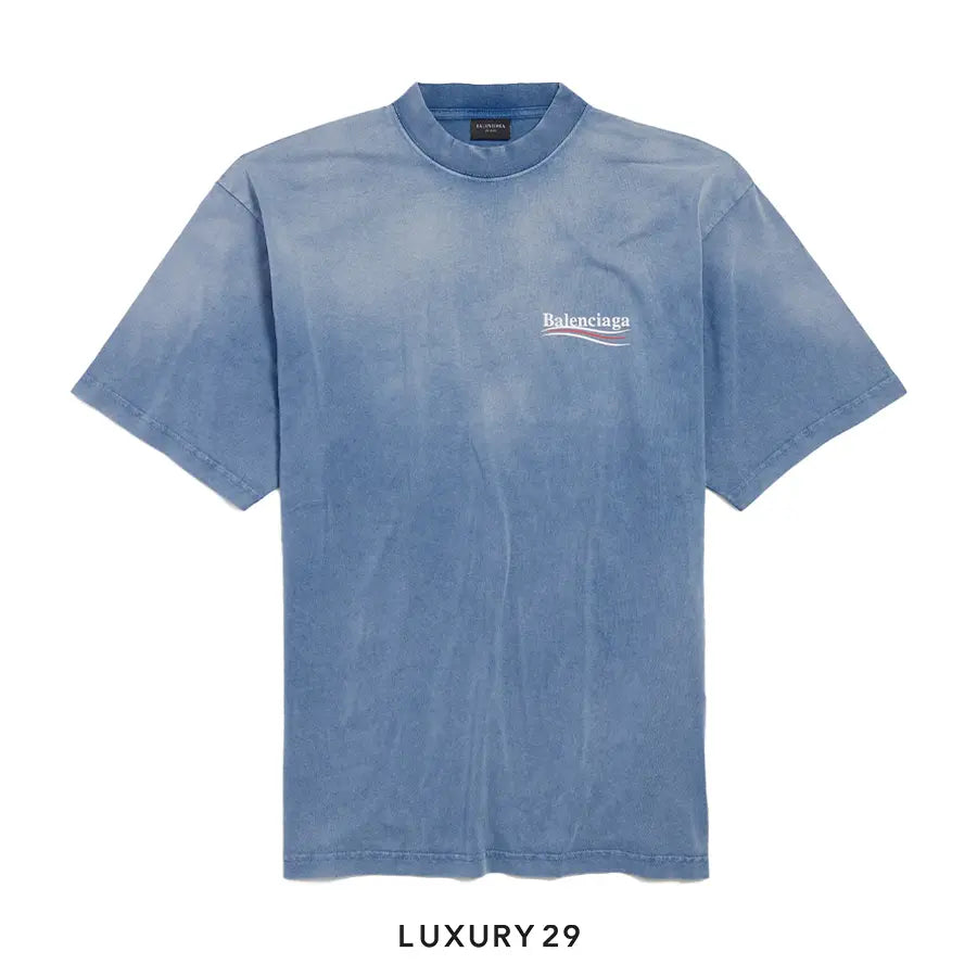 Balenciage Men's Political Campaign T-shirt Medium Fit in Faded Blue/white/red