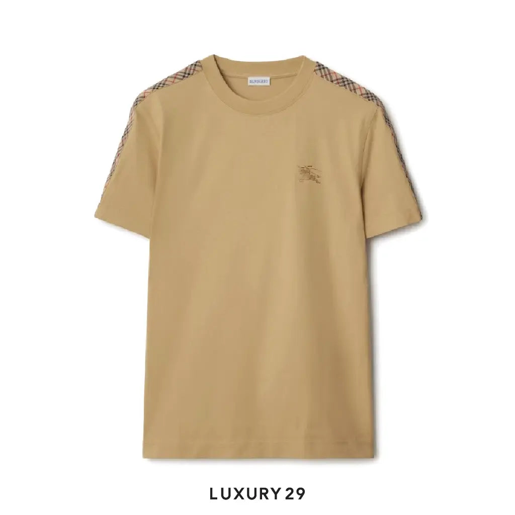 Burberry Check Trim Cotton T-shirt Flax