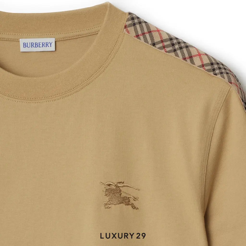 Burberry Check Trim Cotton T-shirt Flax BURBERRY