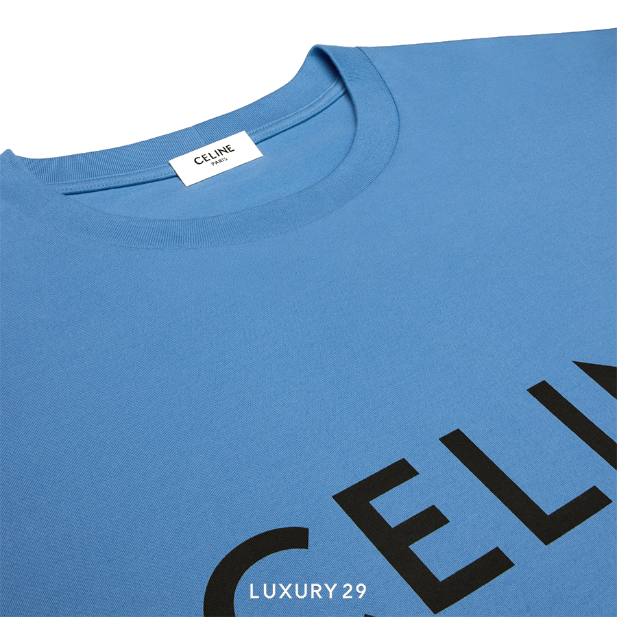 CELINE LOOSE T-SHIRT IN COTTON JERSEY DIRTY BLUE/ BLACK CELINE