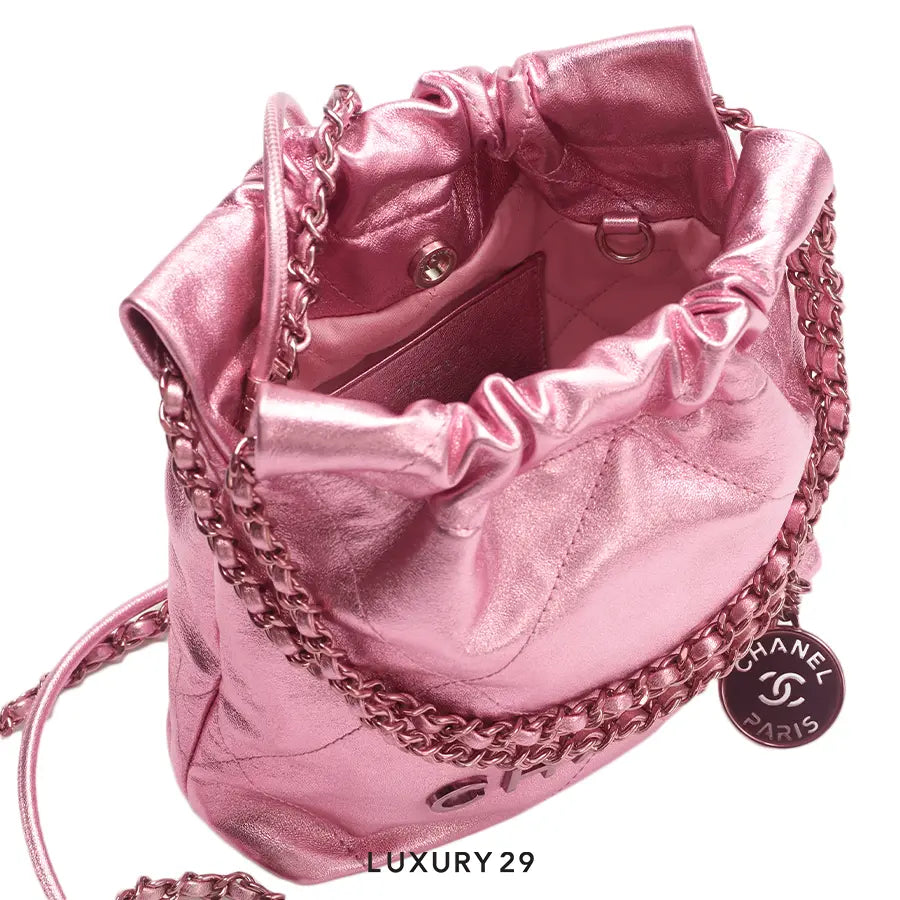 CHANEL 22 Mini Handbag Metallic Lambskin & Lacquered Metal Pink CHANEL