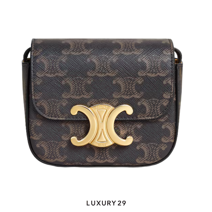 Celine CLAUDE Mini Bag in Triomphe Canvas and Calfskin Tan CELINE