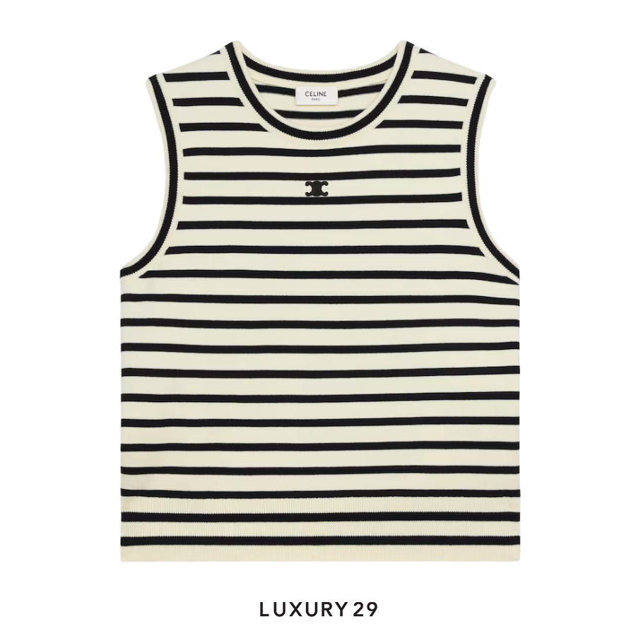 Celine triomphe sleeevess mariniere sweater in wool White/Black CELINE