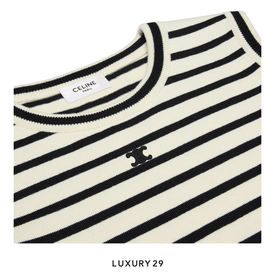 Celine triomphe sleeevess mariniere sweater in wool White/Black CELINE