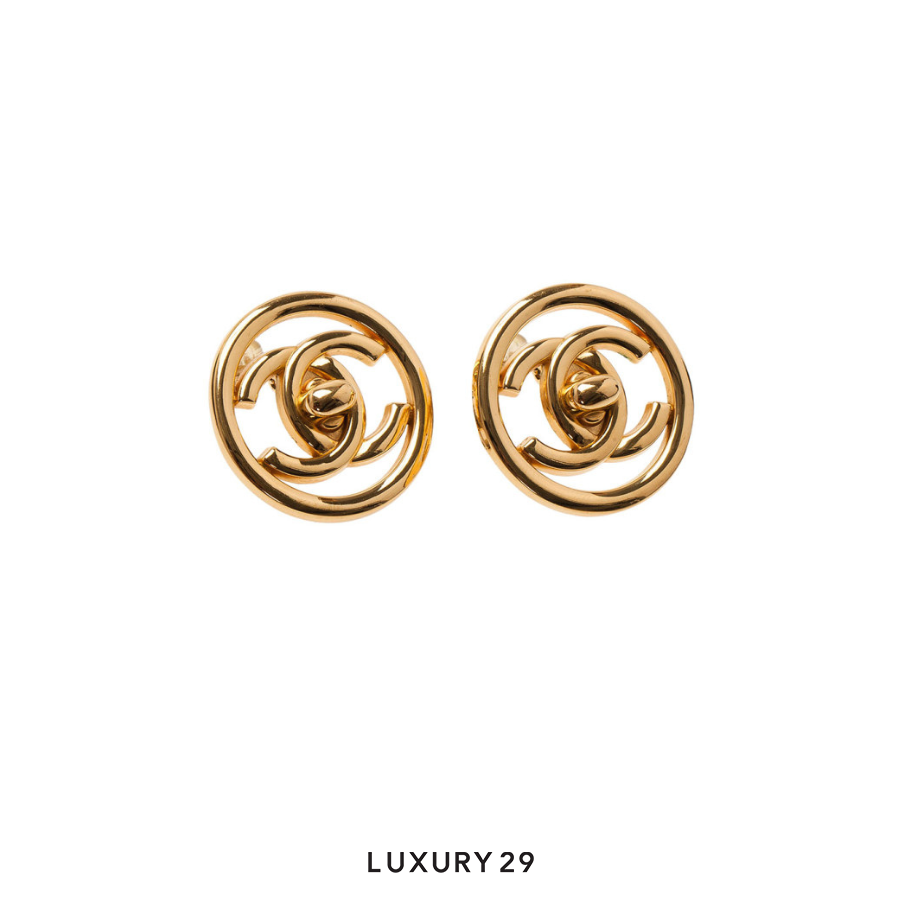 Chanel 1997 Plated Cc Turnlock Round Clip On Costume Earrings CHANEL