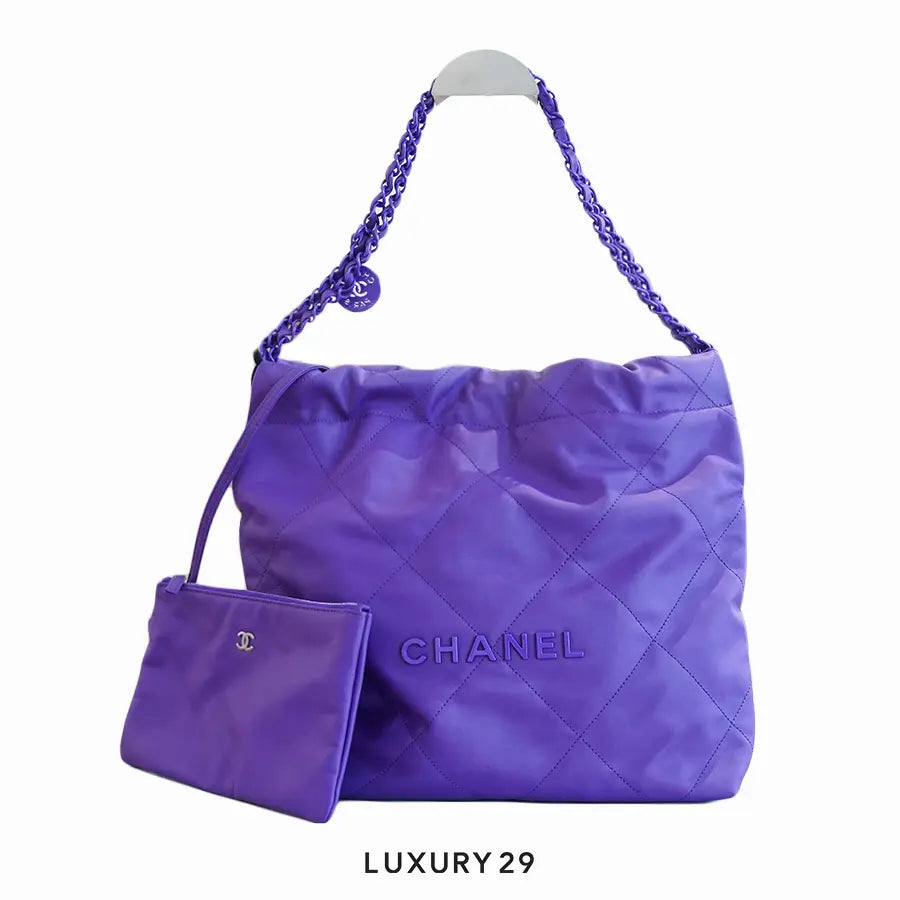 Chanel 22 Handbag Shiny Calfskin & Metal Purple CHANEL