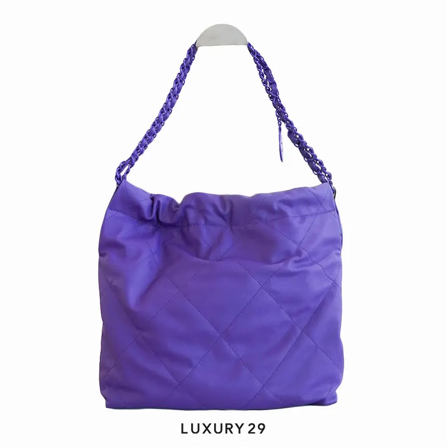 Chanel 22 Handbag Shiny Calfskin & Metal Purple CHANEL
