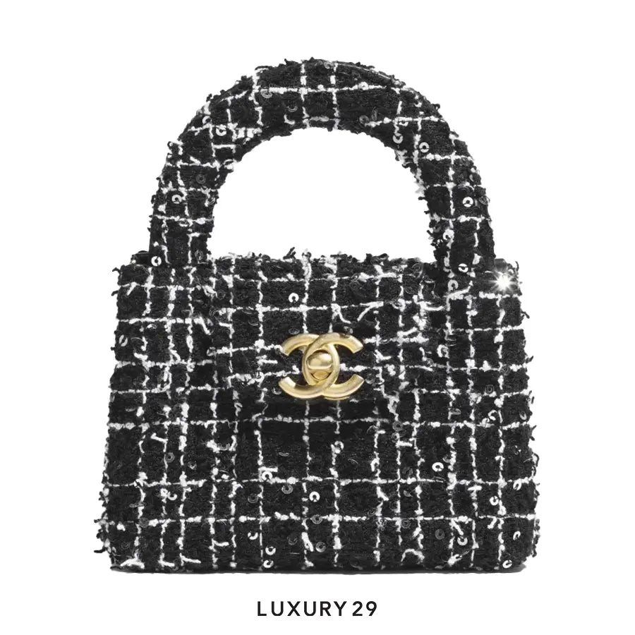 Chanel Clutch with Chain Sequin Embroidered Tweed & Gold-Tone Metal Black, White & Silver CHANEL