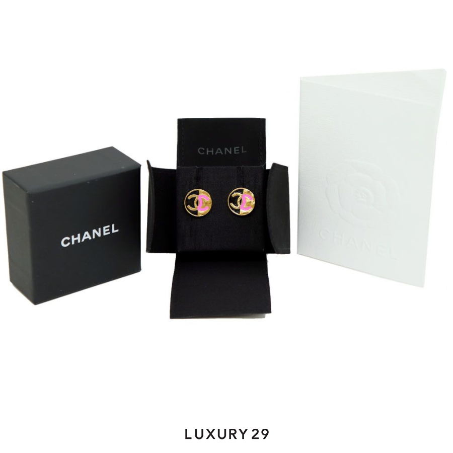 Chanel Gold Pink and Black Round Earrings - 2023 Cruise Collection CHANEL