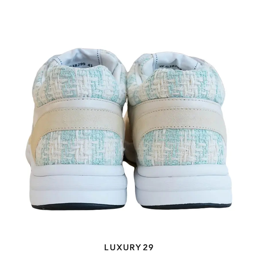 Chanel Trainers Coton Tweed, Suede Calfskin & Calfskin Green & Ecru CHANEL