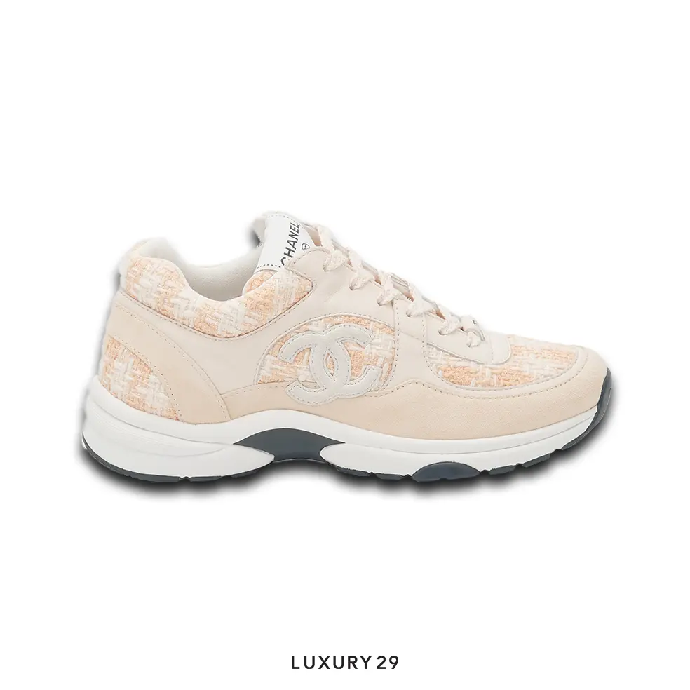 Chanel Trainers Coton Tweed, Suede Calfskin & Calfskin Orange & Ecru
