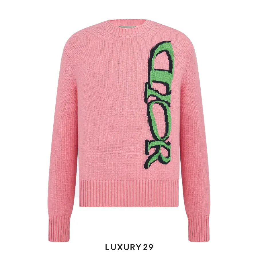 DIOR AND LEWIS HAMILTON Sweater Pink Virgin Wool and Cashmere Intarsia