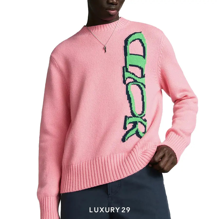 DIOR AND LEWIS HAMILTON Sweater Pink Virgin Wool and Cashmere Intarsia DIOR