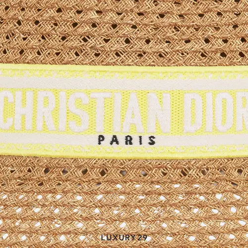 Dior Dioriviera D-Bobby Small Brim Hat Straw with Lemon Yellow and White Embroidered Band DIOR