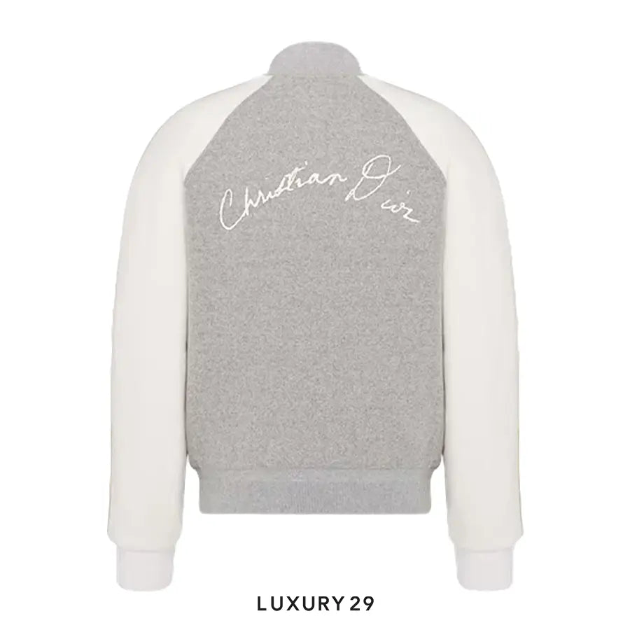 Dior Lily of the Valley Varsity Jacket Gray Cotton Fleece DIOR