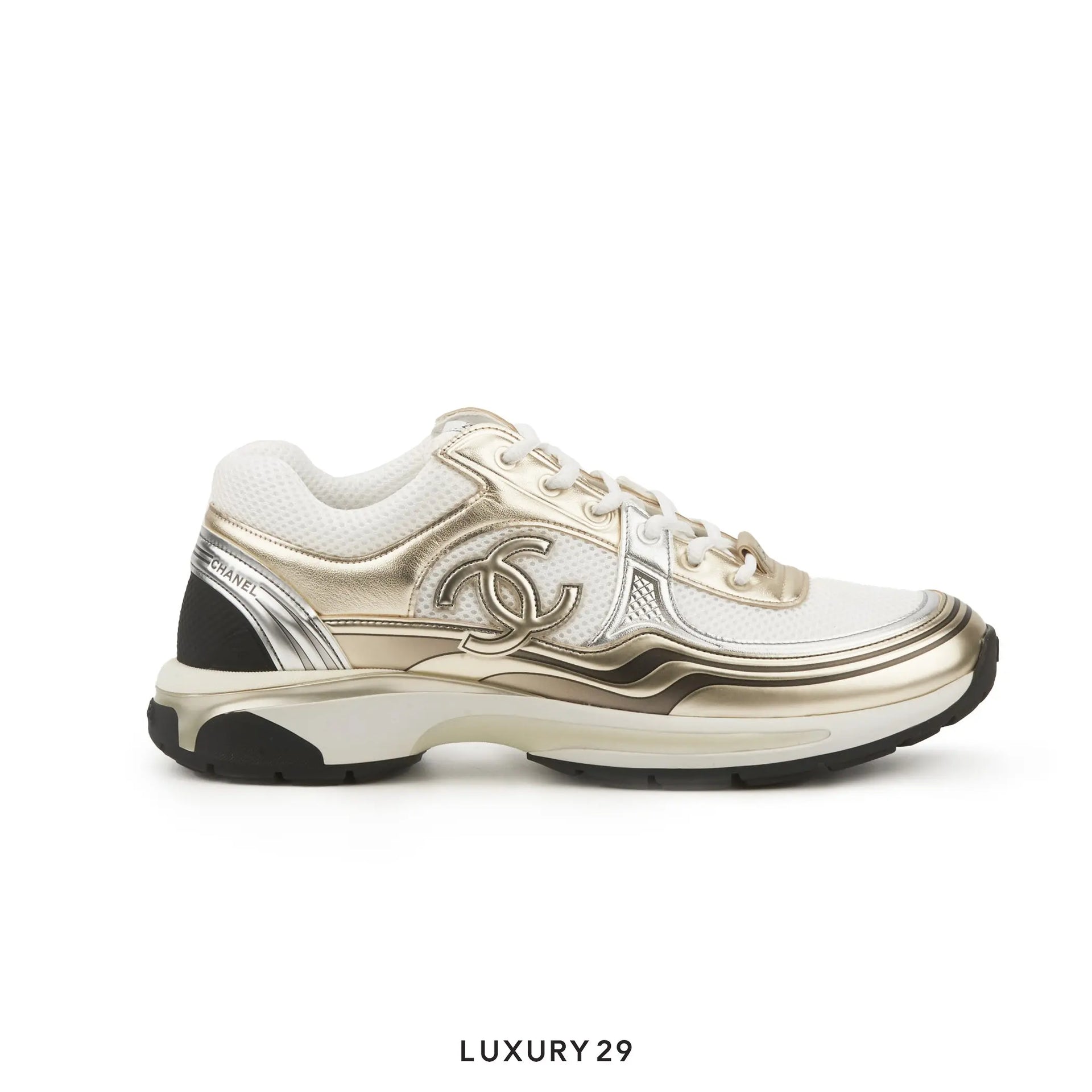 Chanel Trainers Fabric & Laminated Gold