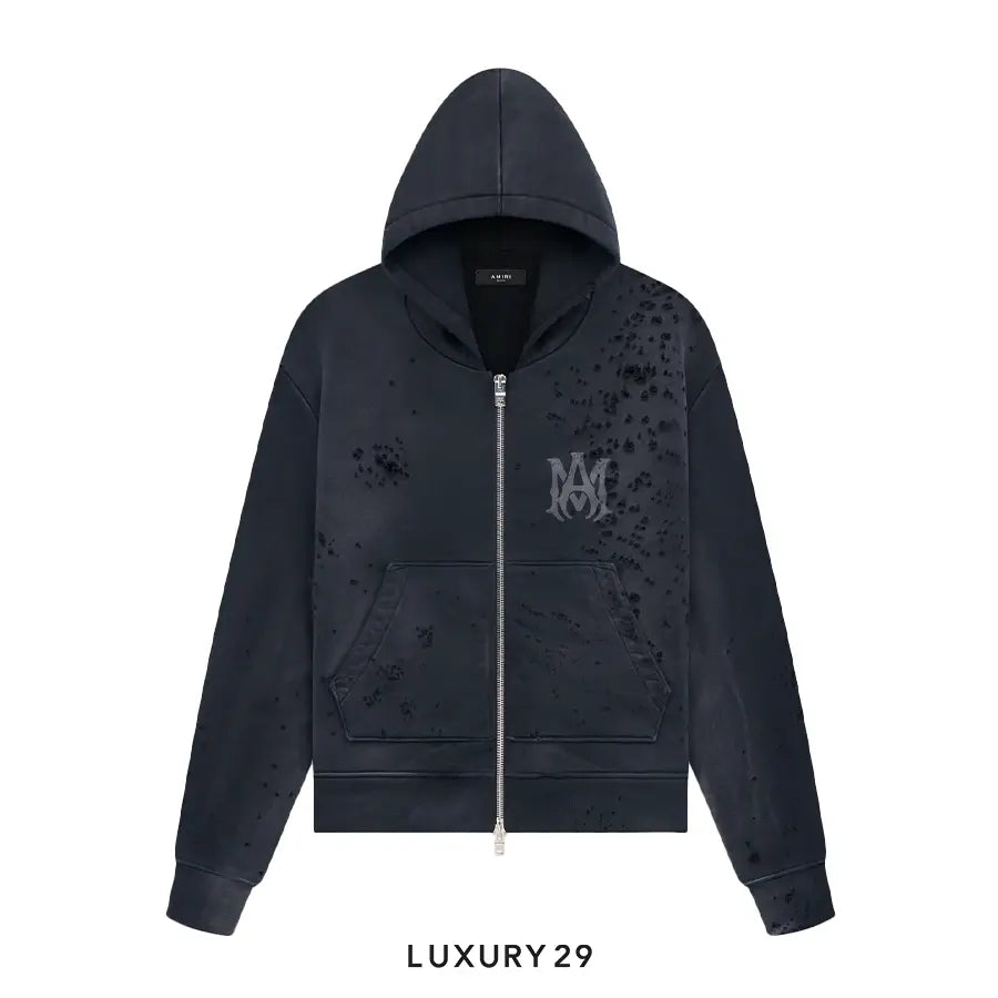 Amiri Logo Shotgun Zip Hoodie 'Faded Black'