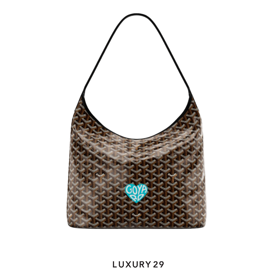 Goyard Boheme Hobo Bag Black Hand-Painted Heart Light Blue GOYARD