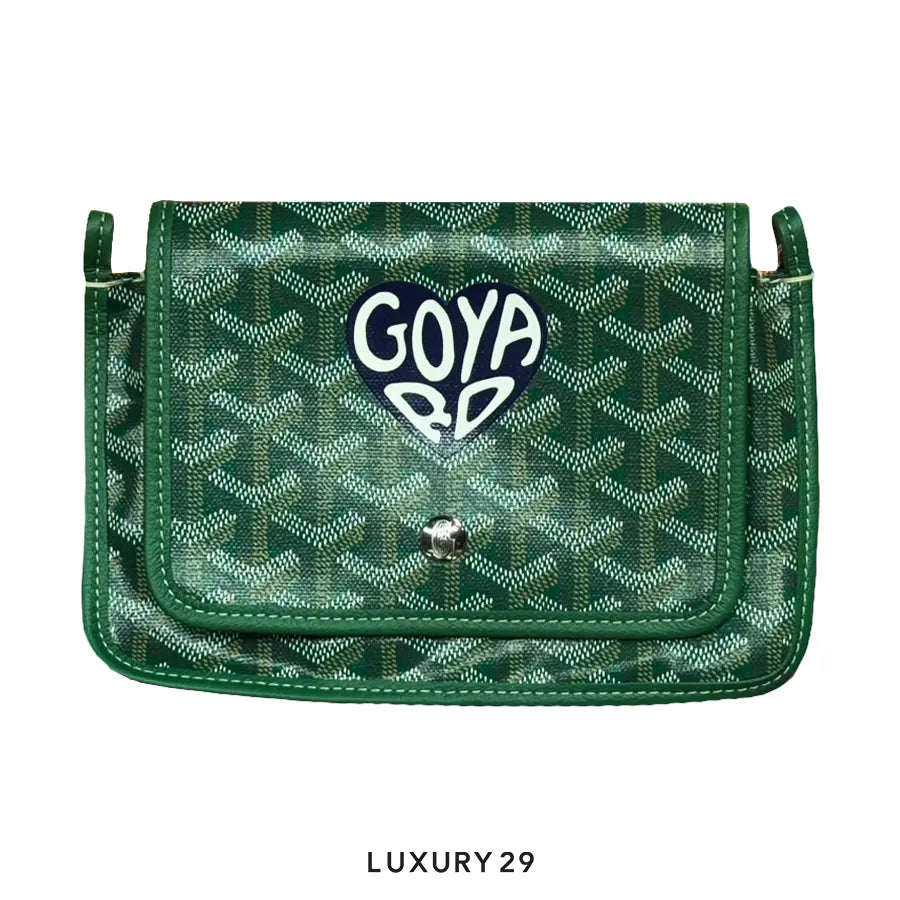 Goyard Plumet Pocket Wallet Green Hand-Painted Heart Navy Blue