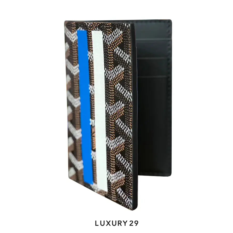 Goyard Saint-Pierre Card Wallet Black Hand-Painted Stripes 2 Blue White GOYARD