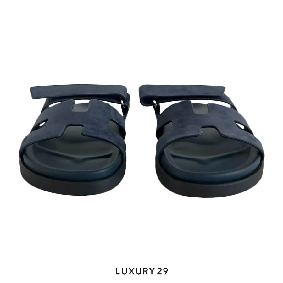 Hermes Chypre Sandal Cherve Velours Bleu Turouin(W) HERMES