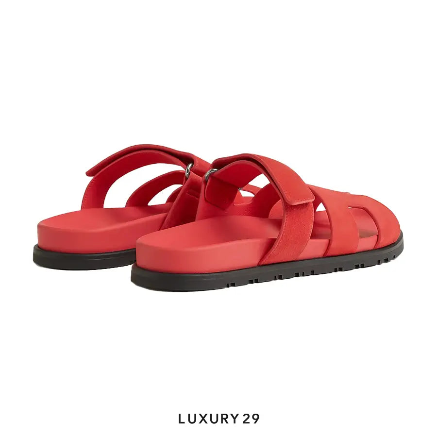 Hermes Chypre Sandal Femme Chrypre Chevre Velours Rose Vermillon 3(W) HERMES
