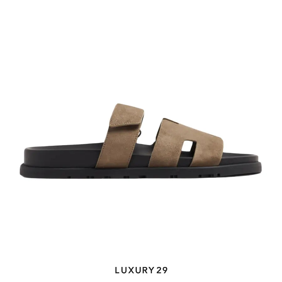 Hermes Chypre Sandal Homme Jackson Cherve Velours Etoupe(M)