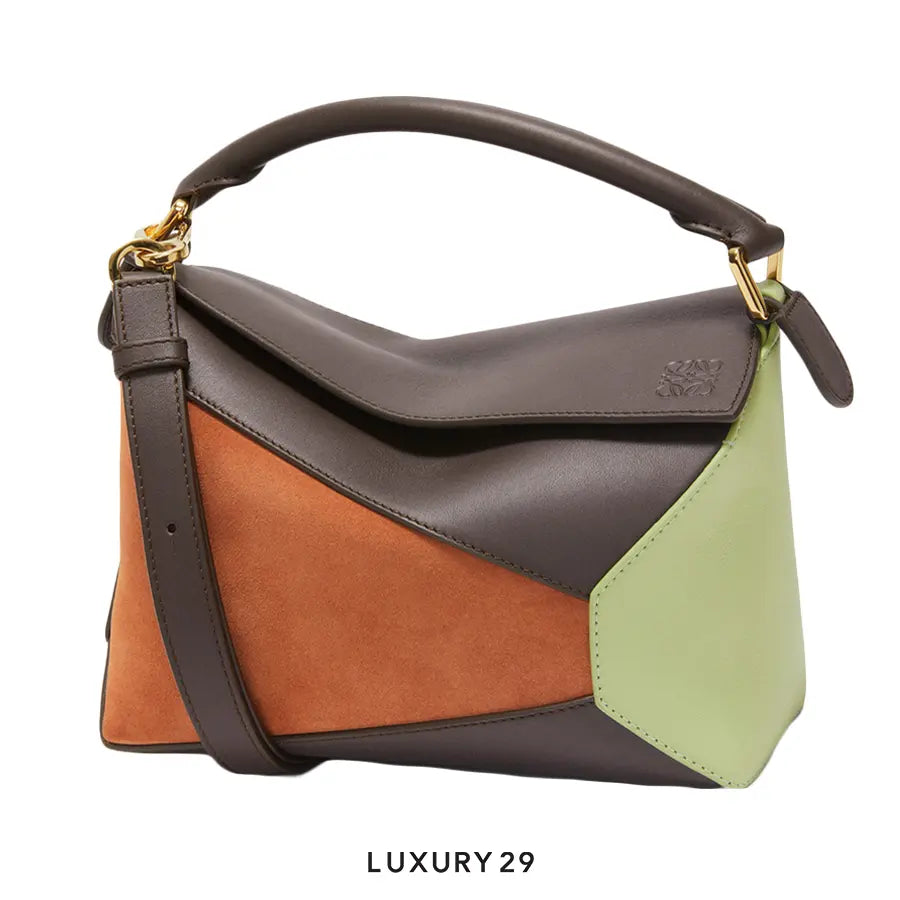 Loewe Small Puzzle Bag in Classic Calfskin and Suede Chocolate/Tan