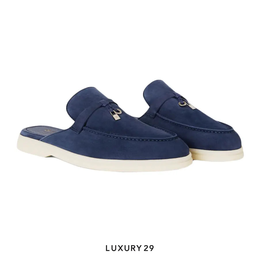 Loro Piana Babouche Charms Walk Loafers Suede Goatskin True Dark Blue LORO PIANA