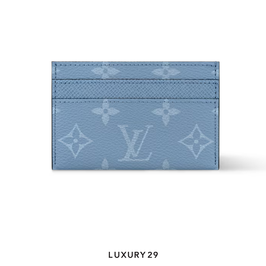 Louis Vuitton LV Double Card Holder Monogram coated canvas and Taiga cowhide leather Sky Blue LOUIS VUITTON