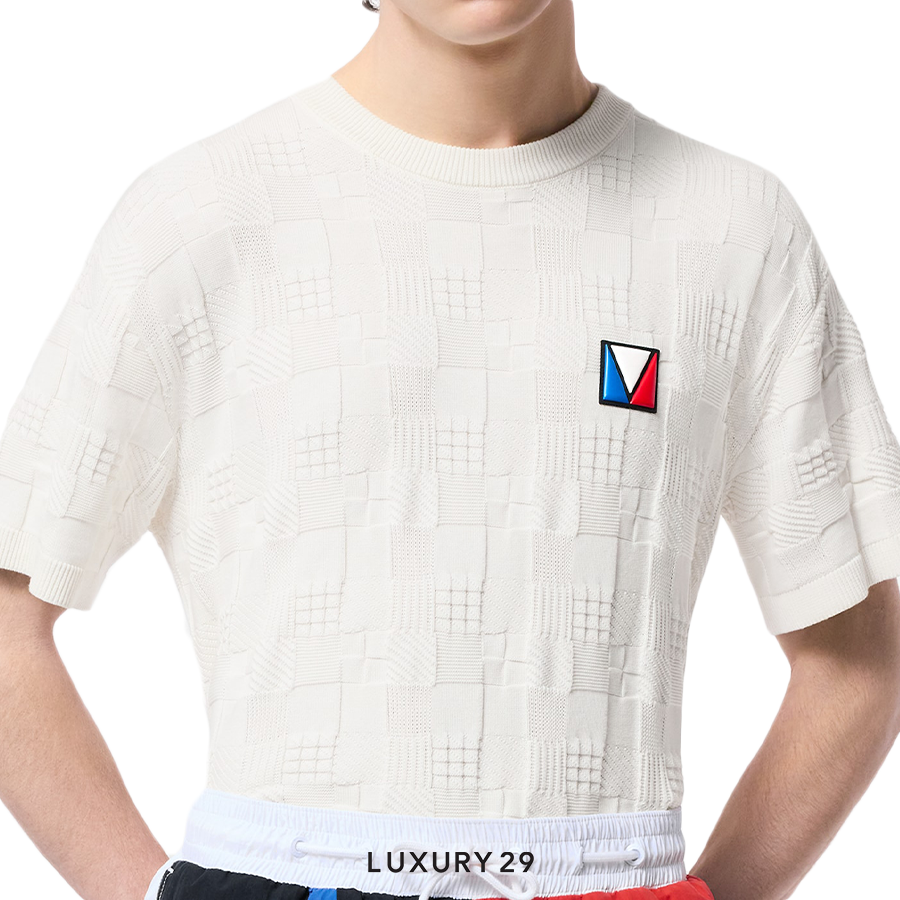 Louis Vuitton LV Damier Jacquard Short-Sleeved Cotton Crewneck White LOUIS VUITTON