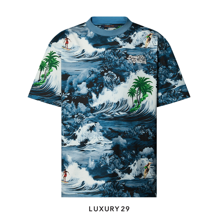 T-shirt with ocean and surf design on a white background