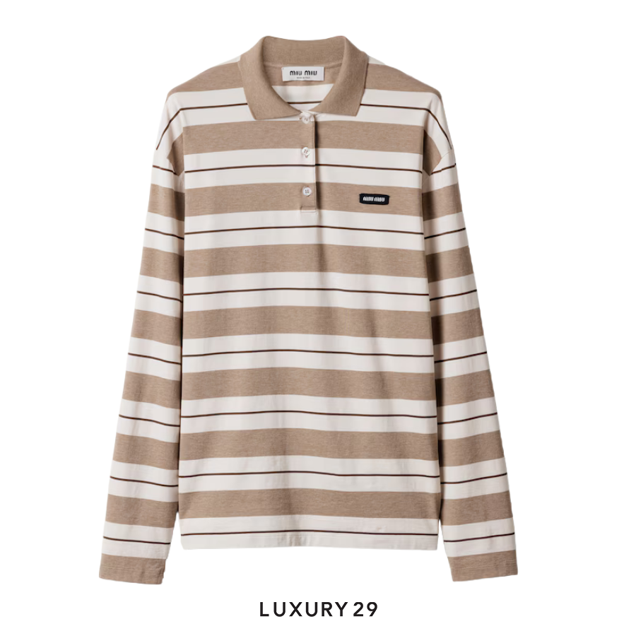 MIU MIU Cotton jersey polo shirt Natural/Cord MIU MIU