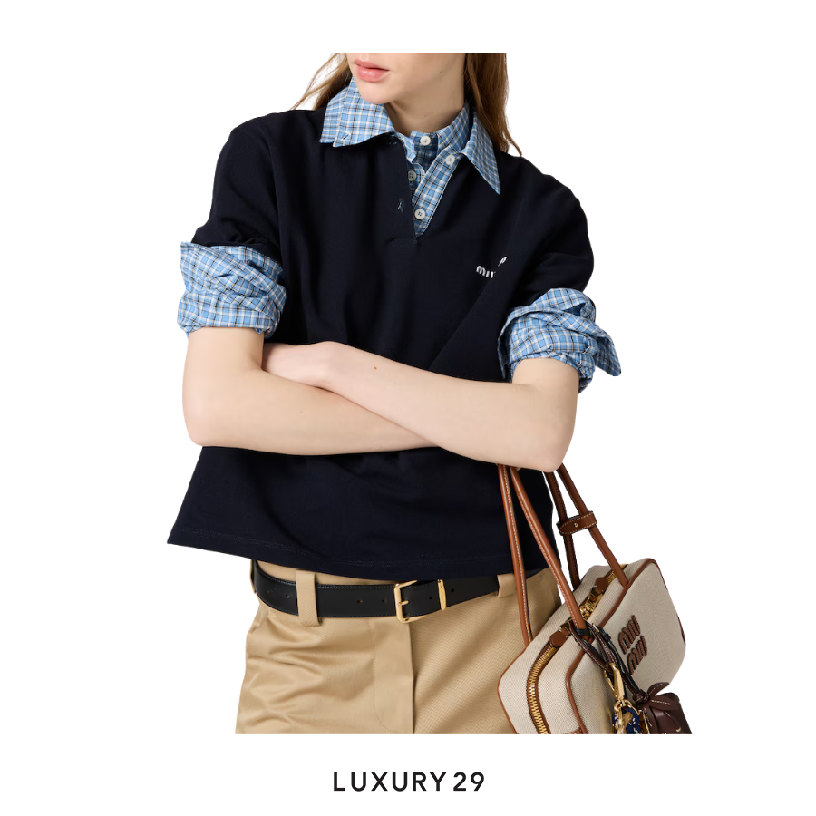 MIU MIU Navy Solid Logo Short Sleeve Polo Shirt MIU MIU