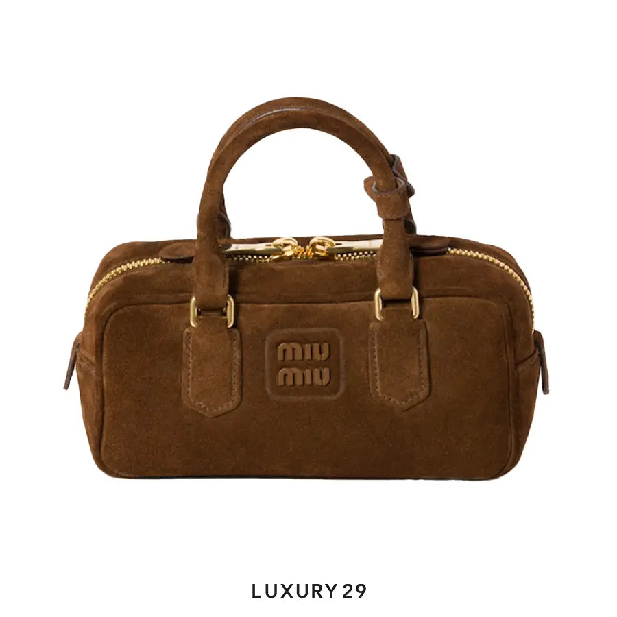 Miu Miu Arcadie padded suede top-handle bag Cacao