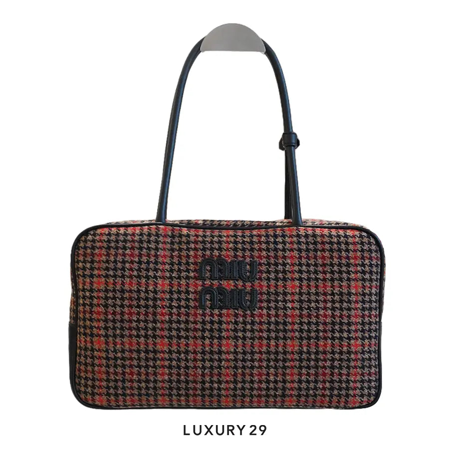 Miu Miu Beau tartan Top-Handle bag with leather details Ruggine