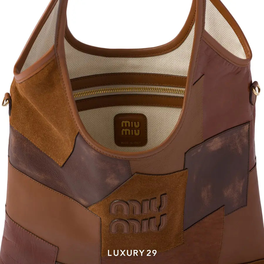 Miu Miu IVY Leather Patchwork Bag Cognac MIU MIU