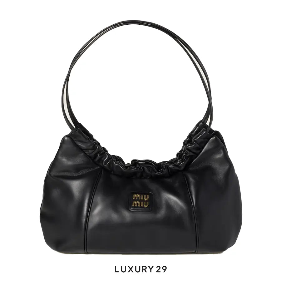 Miu Miu Leather Embossed-Logo Shoulder Bag Black
