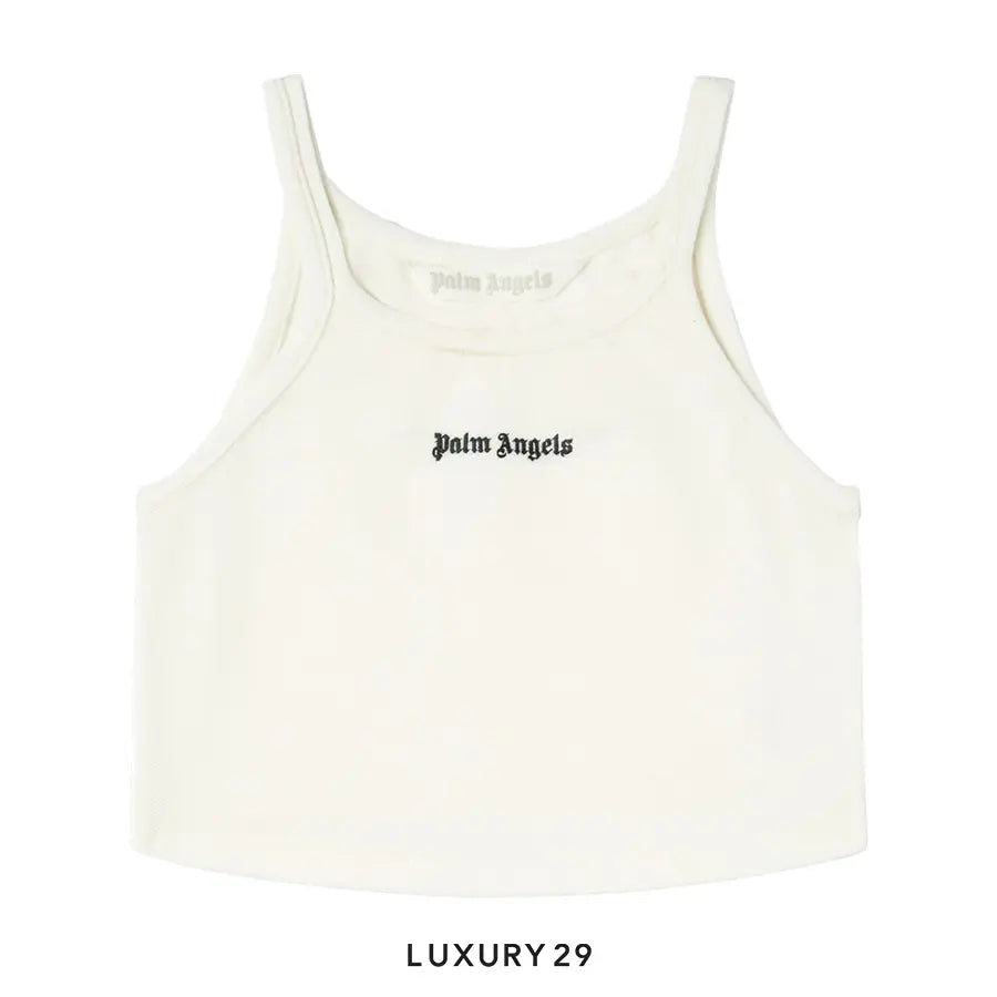 Palm Angels logo-print cotton tank top off-white/black