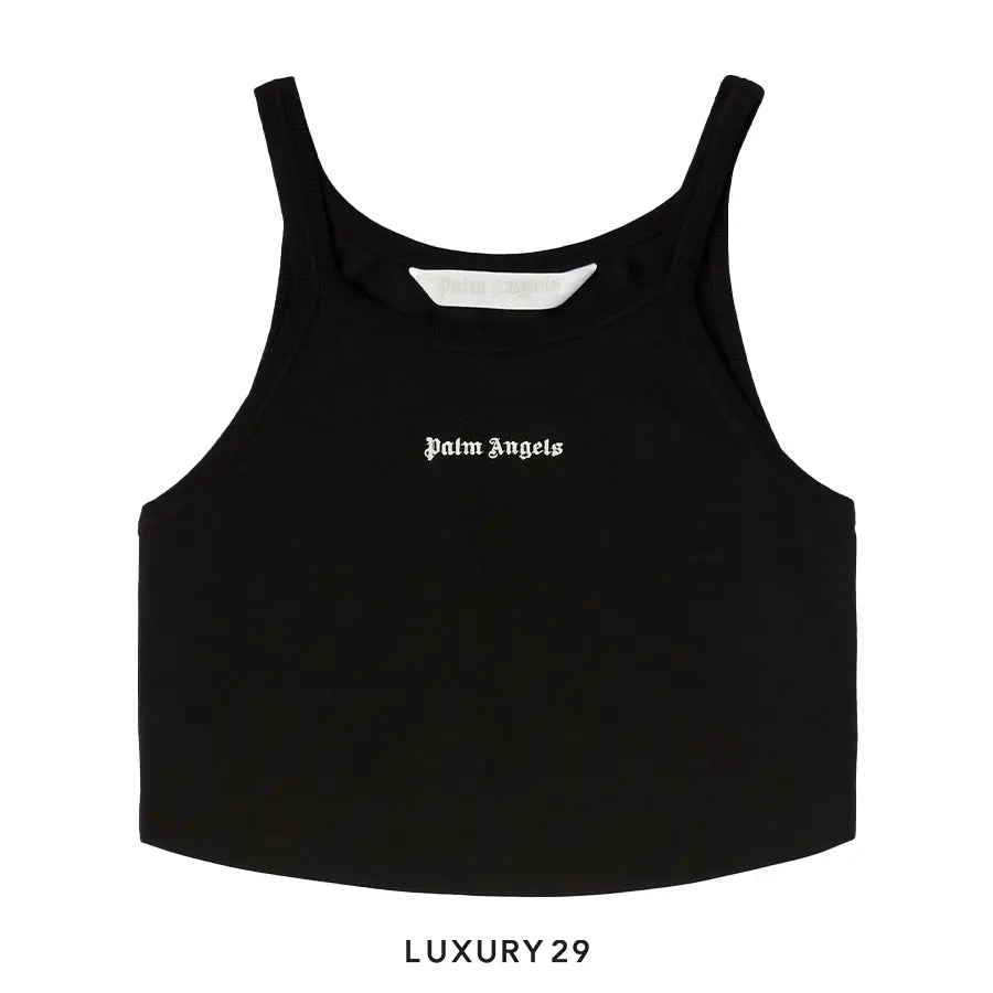 Palm Angels logo-print cropped tank top black/white