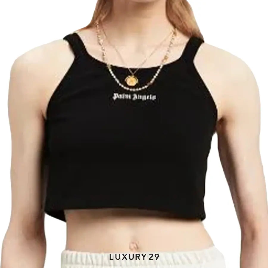 Palm Angels logo-print cropped tank top black/white PALM ANGELS