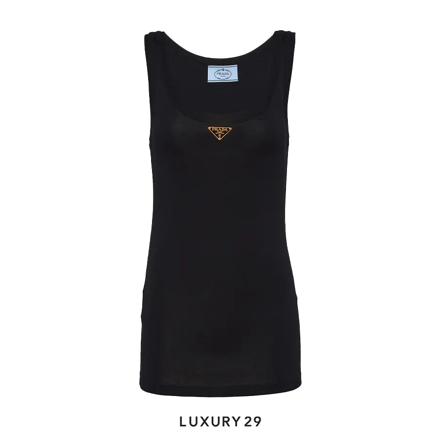 Prada Ribbed Knit Jersey Tank Top Black
