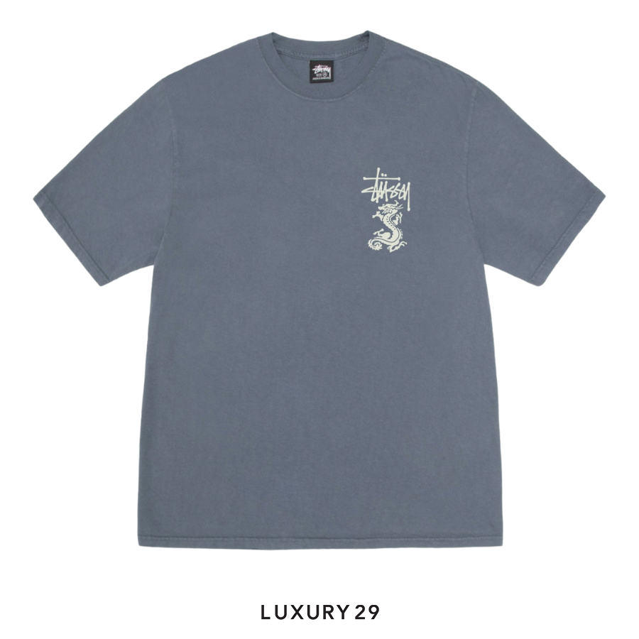 STUSSY DOUBLE DRAGON TEE PIGMENT DYED NAVY STUSSY